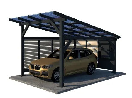 Wiata samochodowa pv z aluminiową konstrukcją i półprzezroczystym dachem z paneli słonecznych