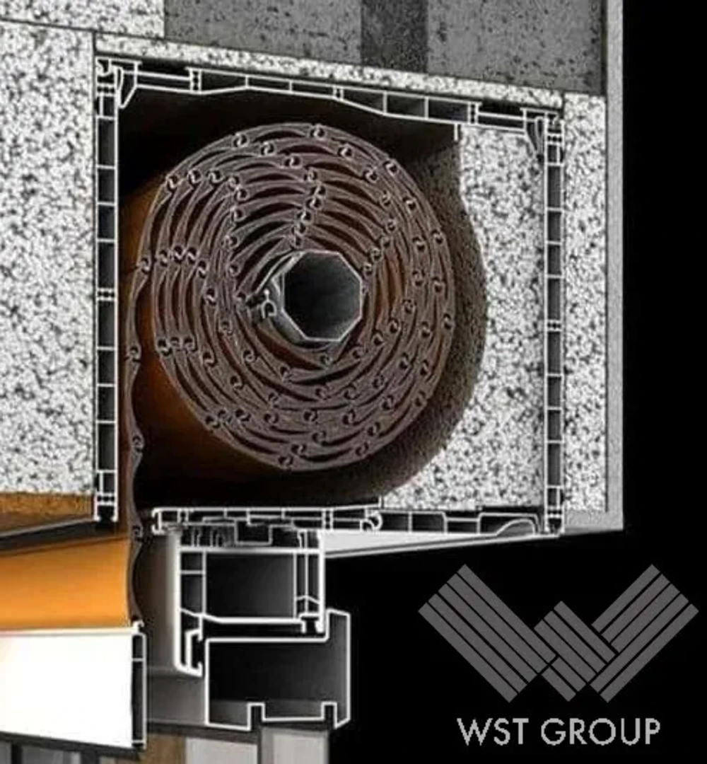 Rolety zewnętrzne: przekrój kasety z nawojem i izolacją